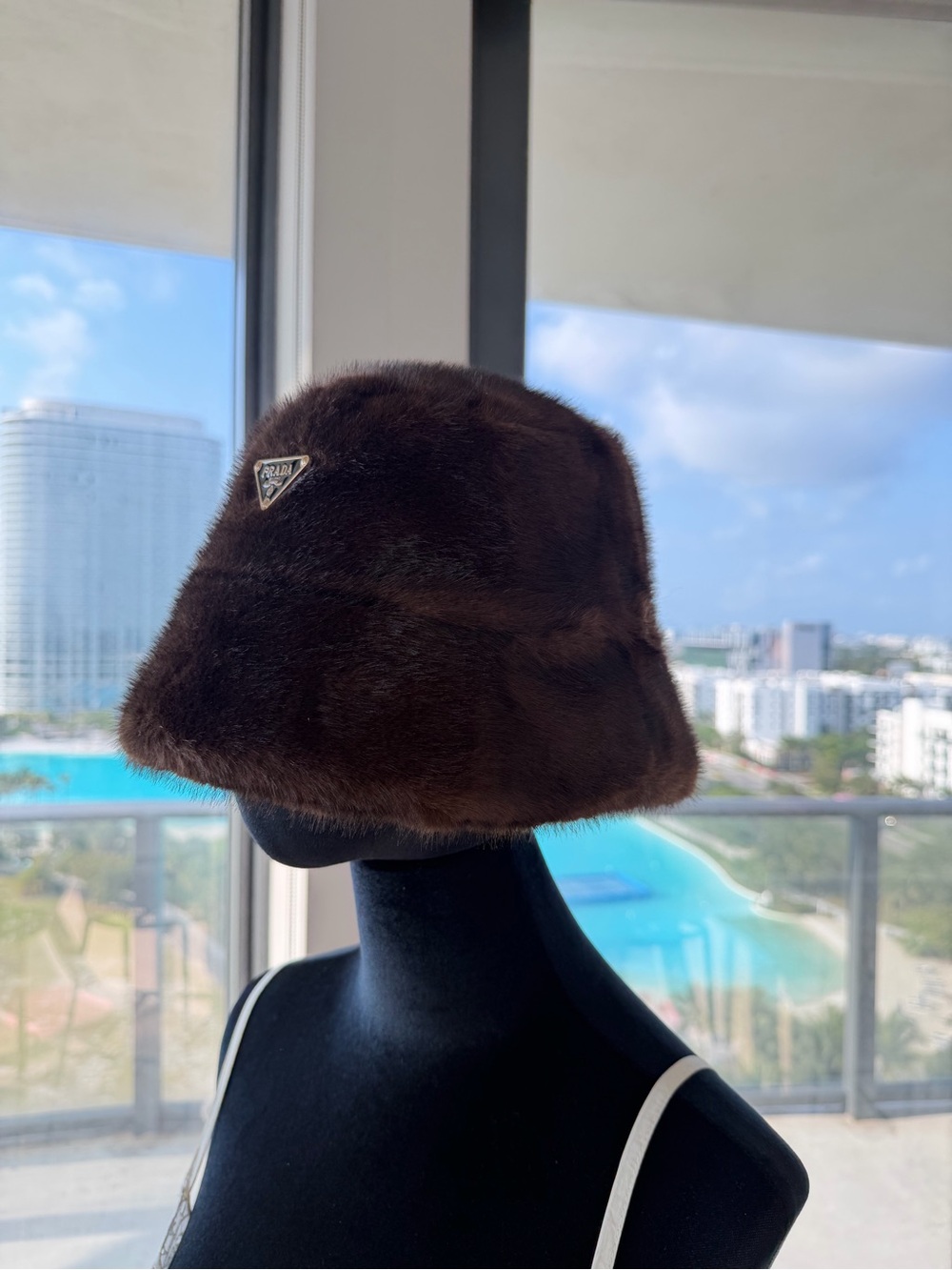 Prada Brown (synthetic) Faux Fur Bucket Hat - one size - new - no tags - Picture 7 of 16